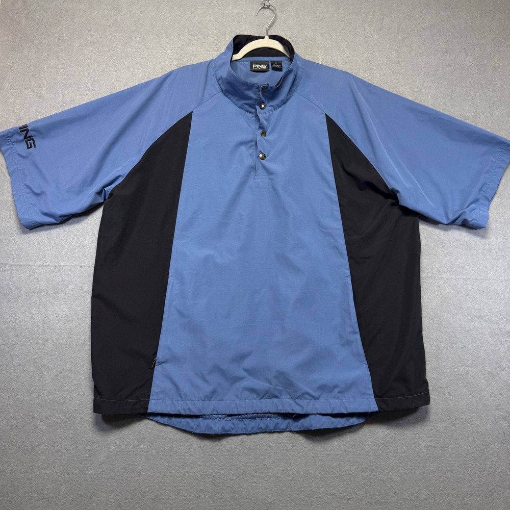 Ping Collection Mens XL Blue Black Short Sleeve‎ Golf Windbreaker Pullover Snap